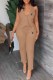 Khaki Sexy Casual Print Backless Letter V Neck Sleeveless Two Pieces