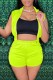 Fluorescent Green Casual Print Patchwork Turndown Collar Sleeveless Two Pieces