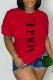 Red Casual Print Letter O Neck T-Shirts
