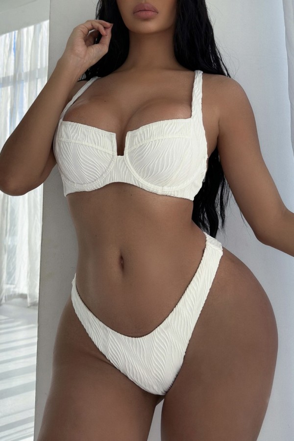 White Sexy Solid Backless Swimwears (With Paddings)