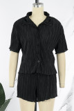 Yellow Casual Solid Patchwork Shirt Collar Short Sleeve Two Pieces