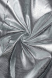 Silver Sexy Solid Backless Strapless Sleeveless Two Pieces