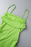 Green Sexy Casual Solid Backless Fold Spaghetti Strap Wrapped Skirt Dresses