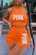Orange Casual Print Letter Sleeveless Two Pieces