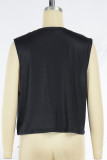 Black Casual Print Bandage O Neck Tops