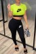 Fluorescent Green Street Print Patchwork Letter O Neck Short Sleeve Two Pieces