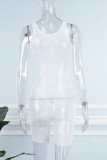 White Sexy Solid Basic O Neck Skinny Romper