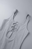 Black Sexy Casual Solid Hollowed Out Backless U Neck Skinny Romper