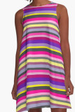 Fluorescent Pink Casual Print Patchwork O Neck A Line Dresses