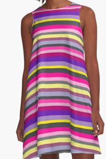 Pink Purple Casual Print Patchwork O Neck A Line Dresses