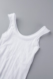 White Sexy Solid Basic O Neck Skinny Romper