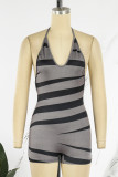 Black Sexy Print Bandage Backless Halter Skinny Romper