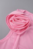 Pink Sexy Solid Bandage Patchwork O Neck Sleeveless Two Pieces