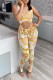White Sexy Casual Print Bandage Hollowed Out Backless U Neck Sleeveless Two Pieces