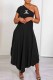 Black Casual Print Letter One Shoulder Irregular Dress Dresses