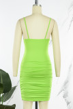 Green Sexy Casual Solid Backless Fold Spaghetti Strap Wrapped Skirt Dresses