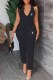 Black Sexy Casual Print Backless Letter V Neck Sleeveless Two Pieces
