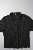 Yellow Casual Solid Patchwork Shirt Collar Short Sleeve Two Pieces