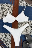 White Sexy Solid Backless Swimwears (With Paddings)