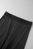 Black Casual Sportswear Solid Basic O Neck Short Sleeve Two Pieces