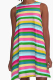 Pink Green Casual Print Patchwork O Neck A Line Dresses