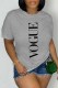 Grey Casual Print Letter O Neck T-Shirts