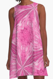 Deep Pink Casual Print Patchwork O Neck A Line Dresses