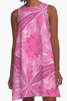 Light Pink Casual Print Patchwork O Neck A Line Dresses