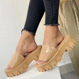 Black Casual Daily Patchwork Solid Color Round Comfortable Out Door Wedges Shoes (Heel Height 1.97in)