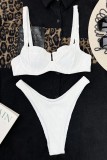 White Sexy Solid Backless Swimwears (With Paddings)