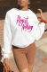White Daily Vintage Print Patchwork Letter O Neck Tops