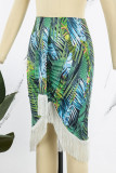 Green Casual Print Tassel Patchwork Skinny High Waist Conventional Patchwork Skirts