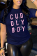 Navy Blue Street Daily Print Patchwork Letter O Neck T-Shirts