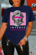 Navy Blue Street Daily Print Patchwork O Neck T-Shirts