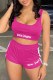 Rose Red Street Print Letter U Neck Sleeveless Two Pieces