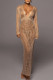 Khaki Sexy Solid Bandage Hollowed Out Patchwork V Neck One Step Skirt Dresses