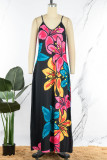Yellow Blue Casual Print Patchwork Spaghetti Strap Sling Dress Dresses