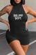 Black Sexy Print Backless Letter Halter Rompers