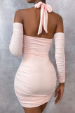 Red Sexy Casual Solid Fold Halter Pencil Skirt Dresses