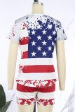 Red Casual Print Patchwork O Neck Short Sleeve Two Pieces