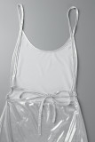 Silver Sexy Solid Patchwork Halter One Step Skirt Dresses