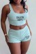 Sky Blue Casual Print Letter U Neck Sleeveless Two Pieces