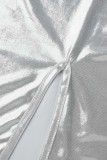 Silver Sexy Solid Patchwork Halter One Step Skirt Dresses