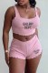 Pink Casual Print Letter U Neck Sleeveless Two Pieces