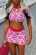 Pink Casual Patchwork O Neck Short Sleeve Two Pieces