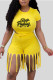 Yellow Casual Print Tassel Patchwork O Neck Short Sleeve Two Pieces
