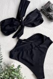 Black Sexy Solid Backless Swimwears (With Paddings)