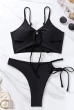 Black Sexy Solid Bandage Backless Swimwears (With Paddings)