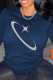 Navy Blue Casual Daily Print Patchwork O Neck Tops