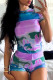 Purple Casual Street Print O Neck Short Sleeve Two Pieces